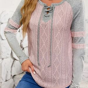 Women's Lace-Up Pink and Gray Top